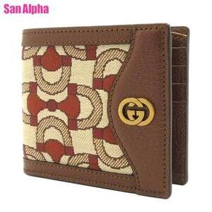 Gucci Interlocking GG Horsebit Wallet Canvas Card Holder Brown Multi Line